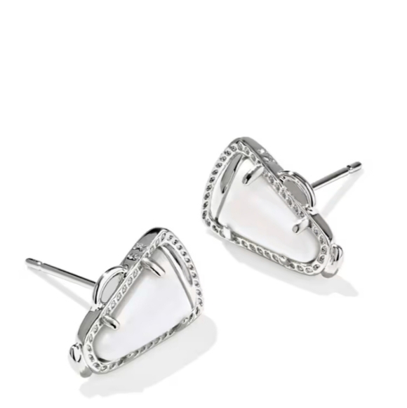 NWT Kendra Scott Megaphone Earrings Silver & White Stud Earrings
